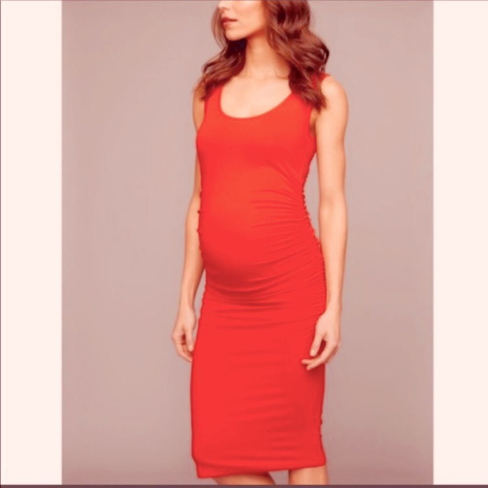 Isabella Oliver Apricot Ellis Maternity Ruched Tank Midi Dress LENZING™